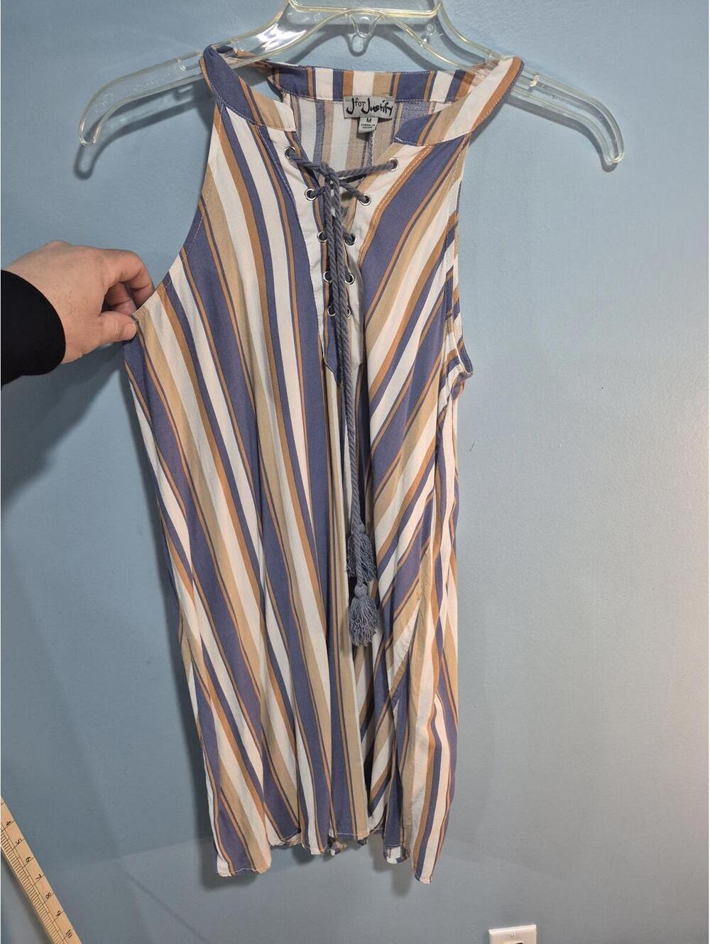 J for Justify Striped Sleeveless Dress with Lace-Up Front, Size M